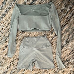 CSB Gray Long Sleeve Crop Top and Shorts Set